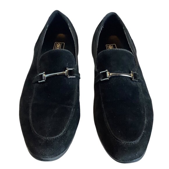 ASOS Black Faux Suede Loafers Metal Buckle Men Size 9 Snaffle Horse Bit Accent - Picture 2 of 8